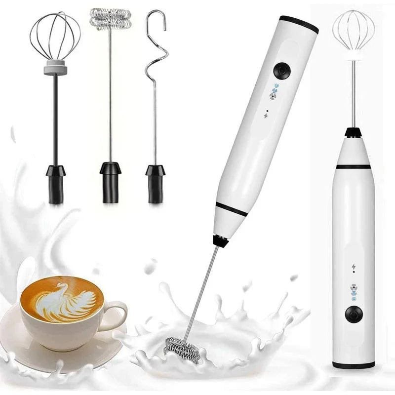 Mousseur à Lait Électrique USB – Mixeur à Main 3‑en‑1 pour Café &amp; Cappuccino