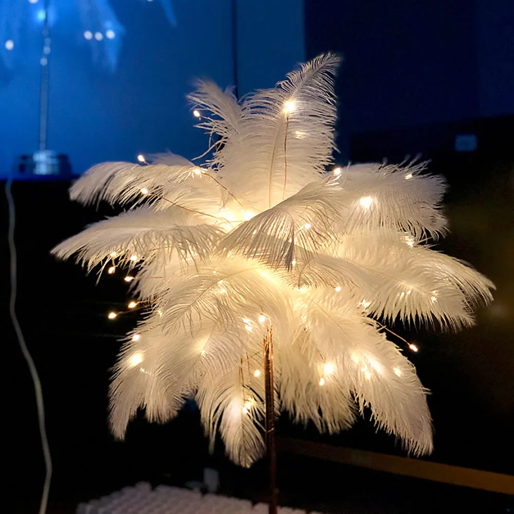 Lampe de Table Plumes LED – Touch Control &amp; Rechargeable – Déco Chambre &amp; Mariage