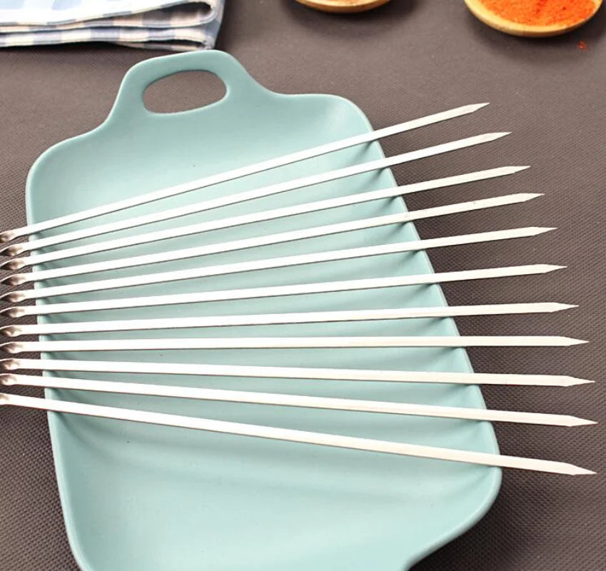 Brochettes Inox Réutilisables – Barbecue, Grill &amp; Camping (10/15/20 pièces + Tube)