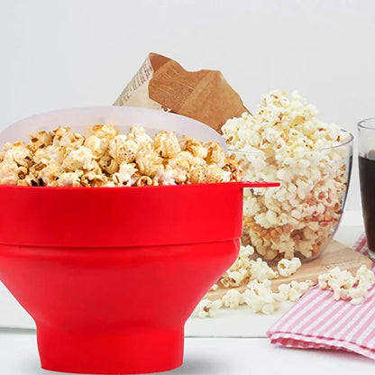 Bol à Popcorn en Silicone – Pliable, Alimentaire, Micro‑Ondes, avec Couvercle