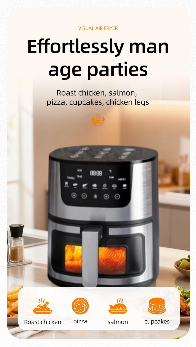Friteuse à Air Visuelle 7L DIVEDEER – 1400W, Multifonction, Sans Huile
