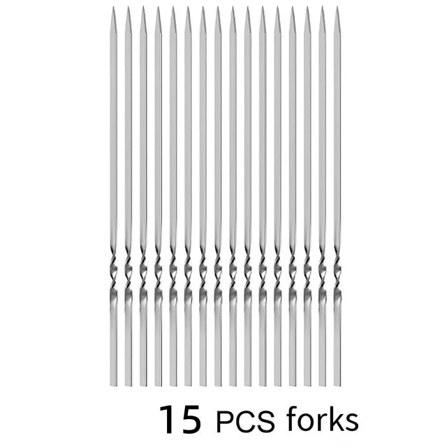Brochettes Inox Réutilisables – Barbecue, Grill &amp; Camping (10/15/20 pièces + Tube)