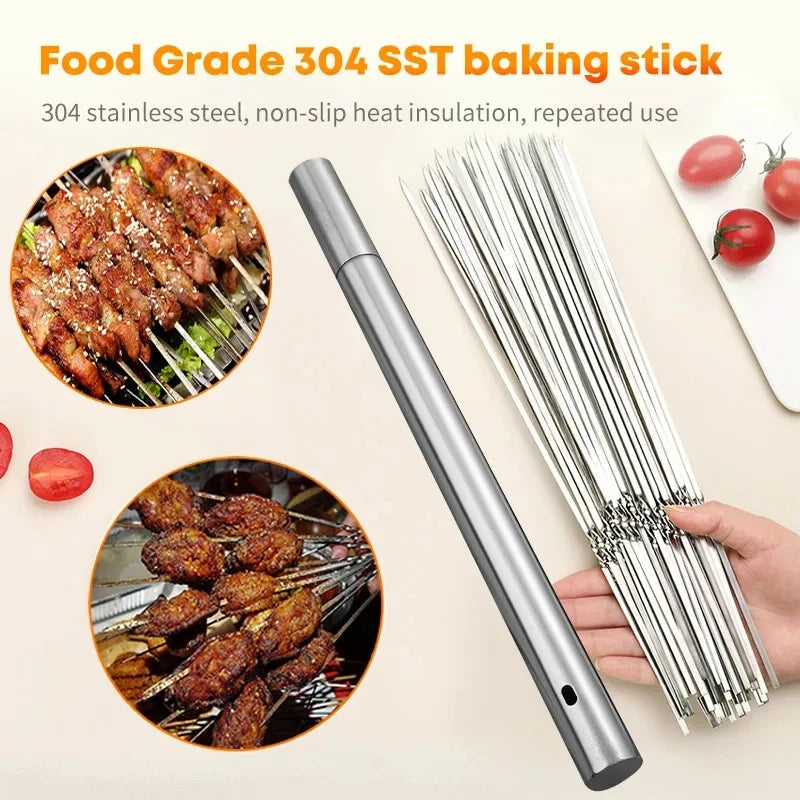 Brochettes Inox Réutilisables – Barbecue, Grill &amp; Camping (10/15/20 pièces + Tube)