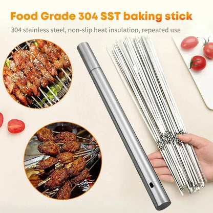 Brochettes Inox Réutilisables – Barbecue, Grill &amp; Camping (10/15/20 pièces + Tube)