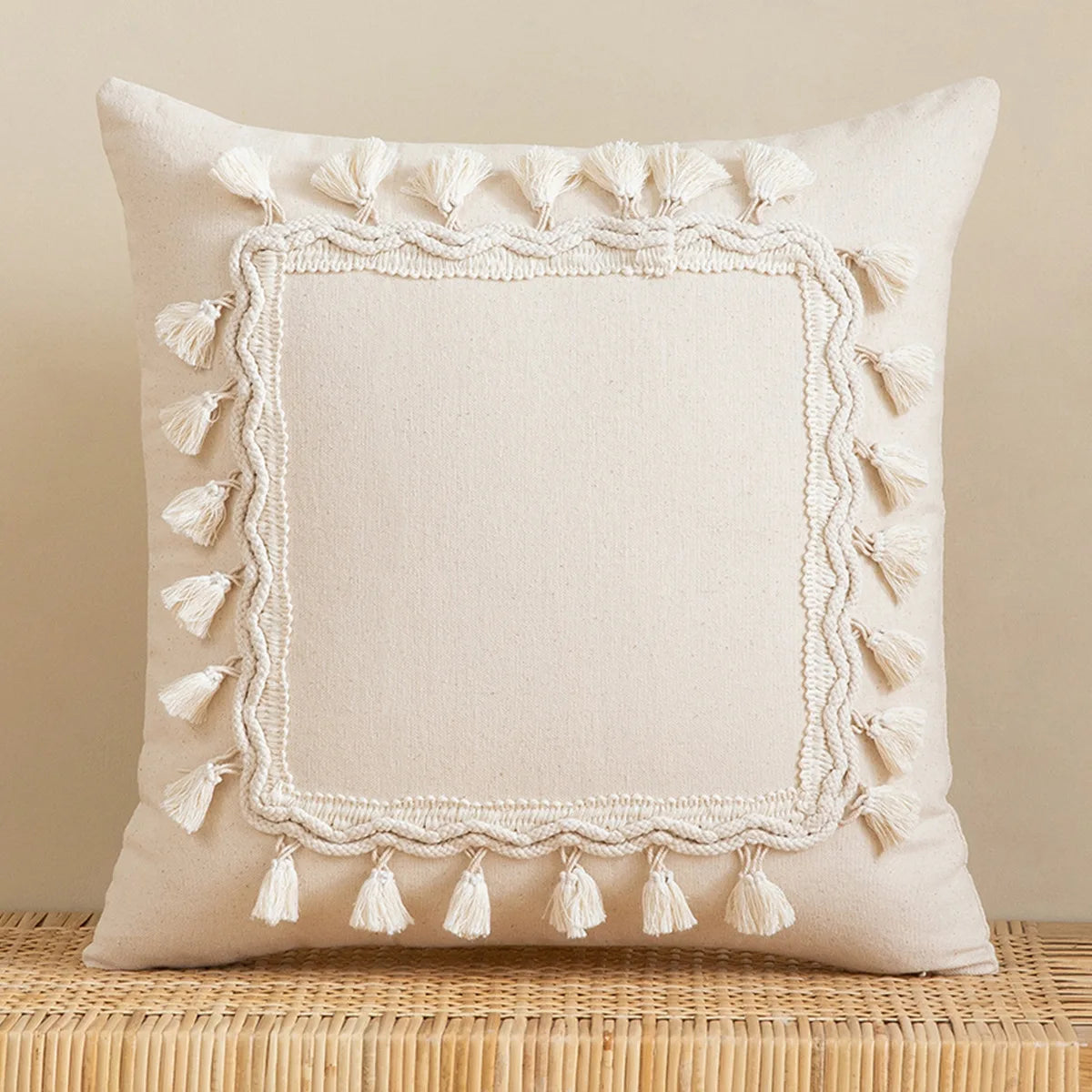 Housse de Coussin Boho Marocaine 🌿 | Touffetée &amp; Pompons – 2 Tailles – Déco Canapé