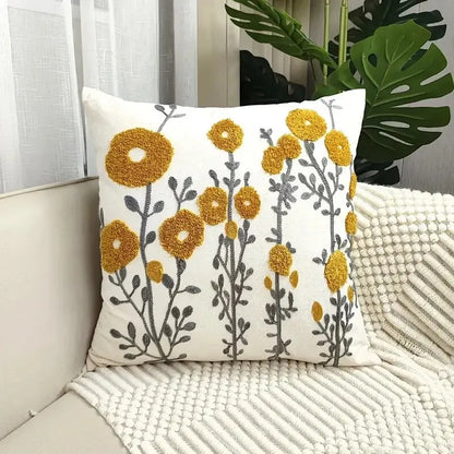 Housse de Coussin Boho Florale Brodée – Coton Doux | Déco Canapé &amp; Lit