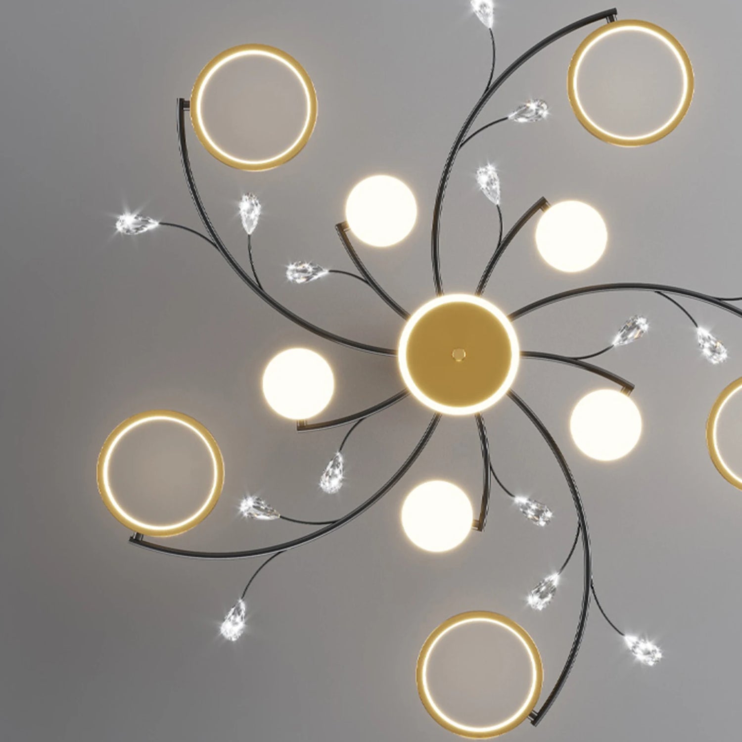 Lustre Plafonnier LED Doré Style Nordique – Dimmable Télécommande – 6, 8 ou 10 Lumières – Salon &amp; Hôtel