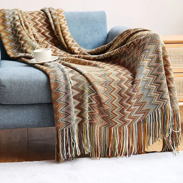 Plaid Boho Aztec – Couverture &amp; Jeté de Canapé – Multi Tailles