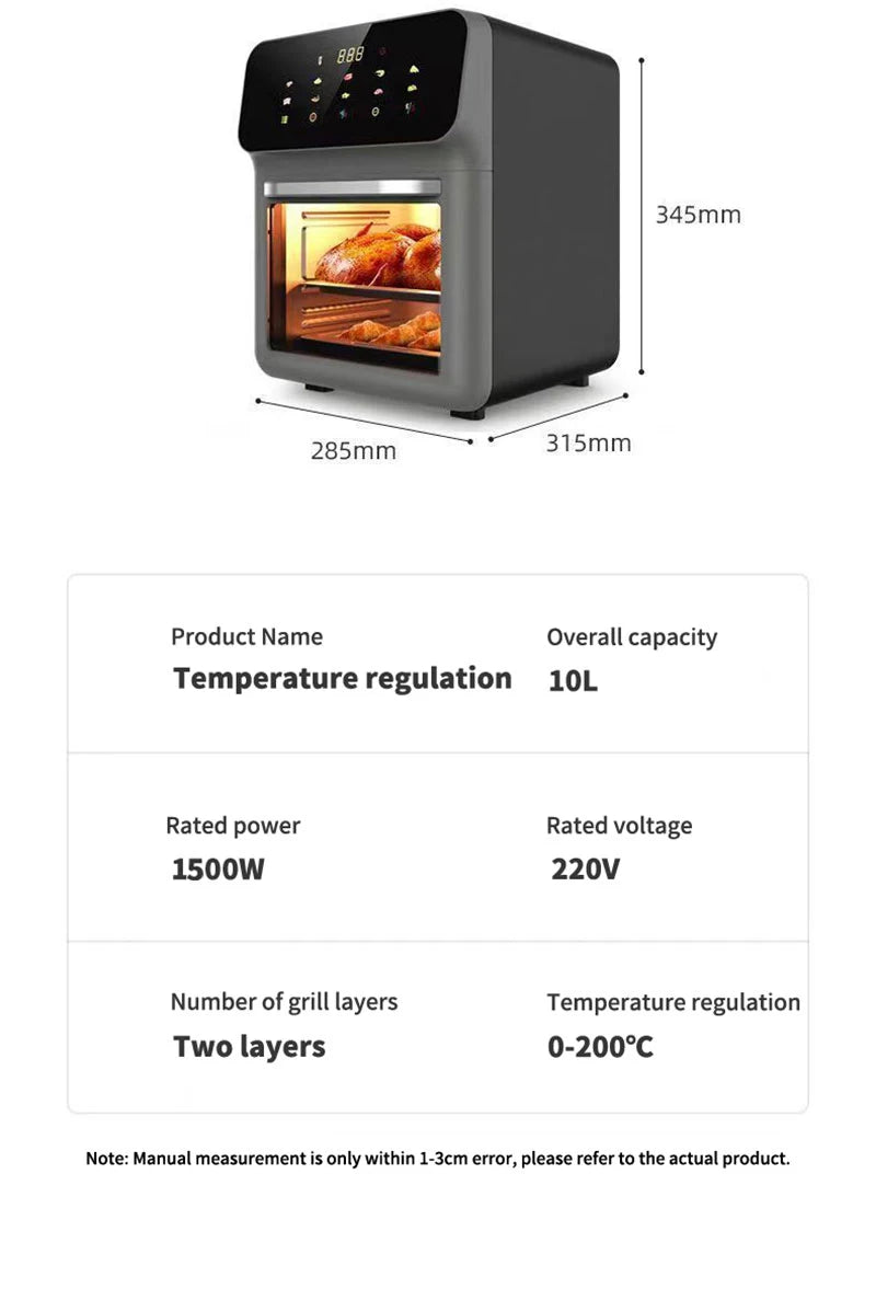 Friteuse à Air 10L – Grande Capacité, Cuisson 360°, Sans Huile, Multifonction