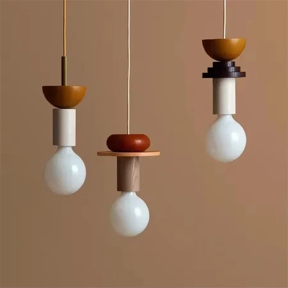 Suspension Bois Style Nordique – LED E27 Dimmable – 8 Formes – Salon, Chambre &amp; Restaurant