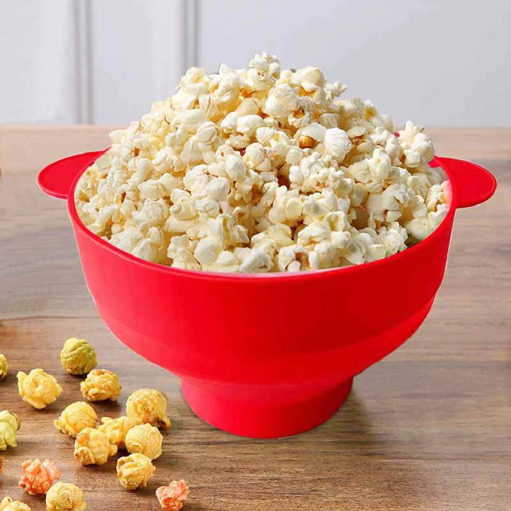 Bol à Popcorn en Silicone – Pliable, Alimentaire, Micro‑Ondes, avec Couvercle