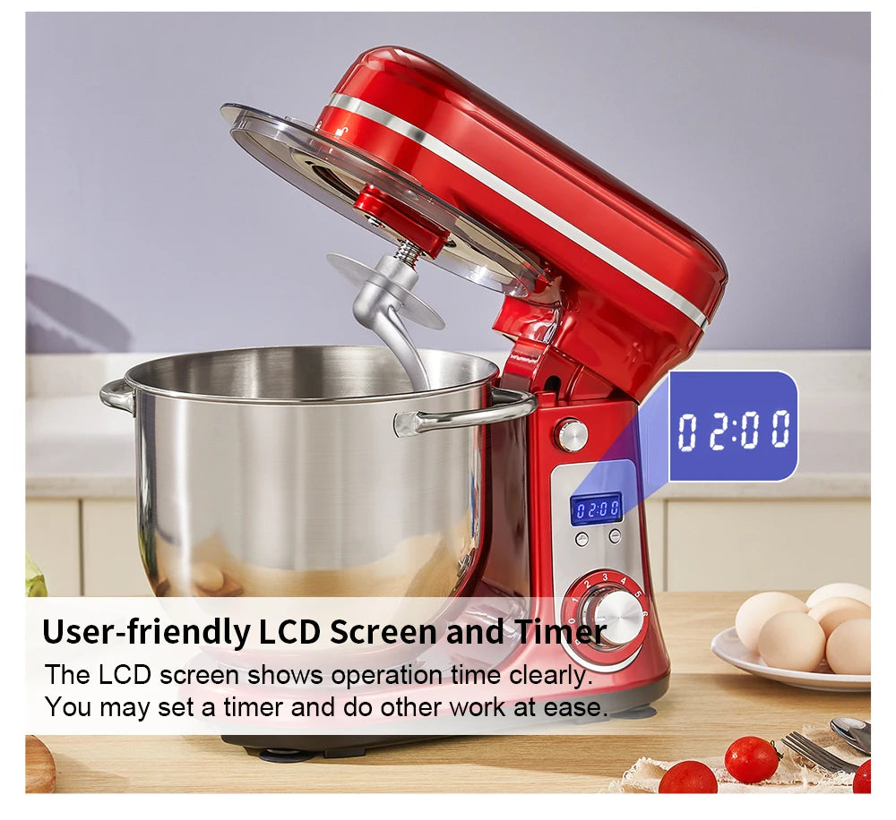 BioloMix 6L Stand Mixer – 1200W, 6 Speeds, Quiet, Whisk / Dough Hook / Beater