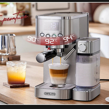 Machine à Café Expresso Automatique 20 Bars – Mousseur de Lait Intégré, Acier Inoxydable, Cappuccino &amp; Latte