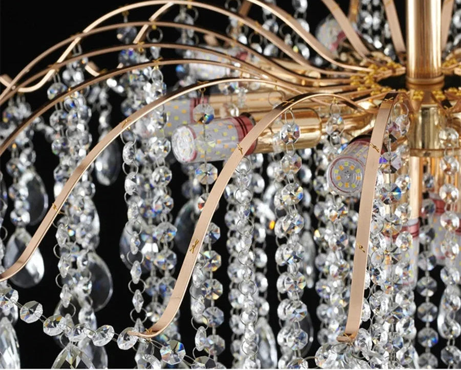 Lustre Cristal Doré LED 3 Couleurs – 6 à 14 Têtes, Plafonnier Luxe Moderne | Gold Crystal Chandelier