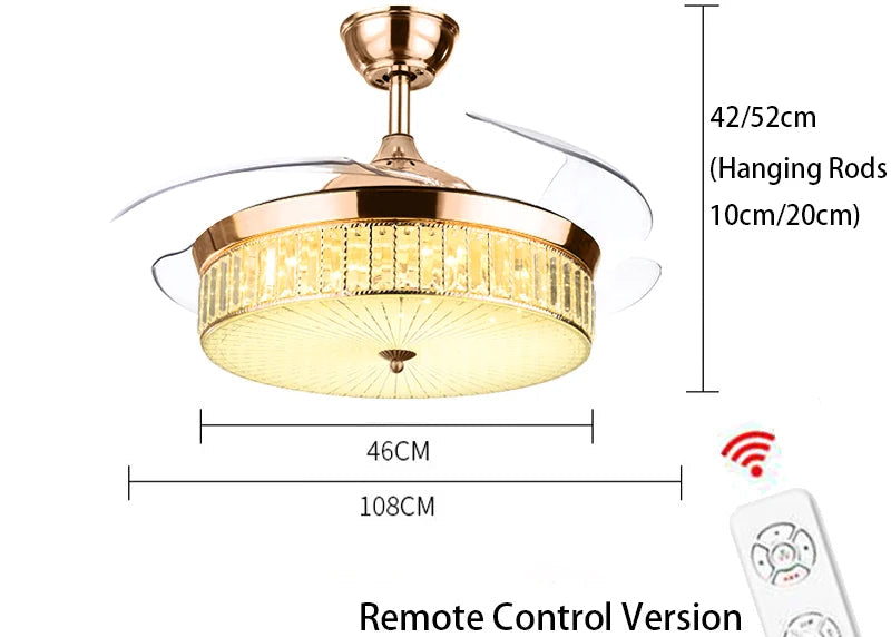 Ventilateur de Plafond LED Cristal &amp; Or – Télécommande, Dimmable, 3 Designs | Crystal Ceiling Fan