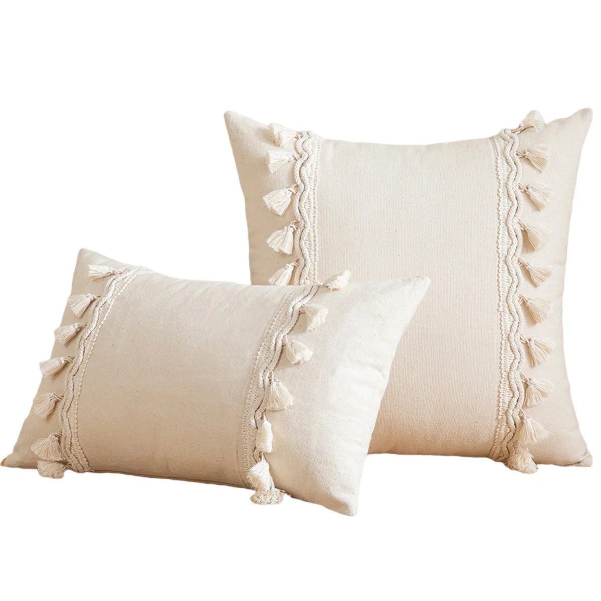 Housse de Coussin Boho Marocaine 🌿 | Touffetée &amp; Pompons – 2 Tailles – Déco Canapé