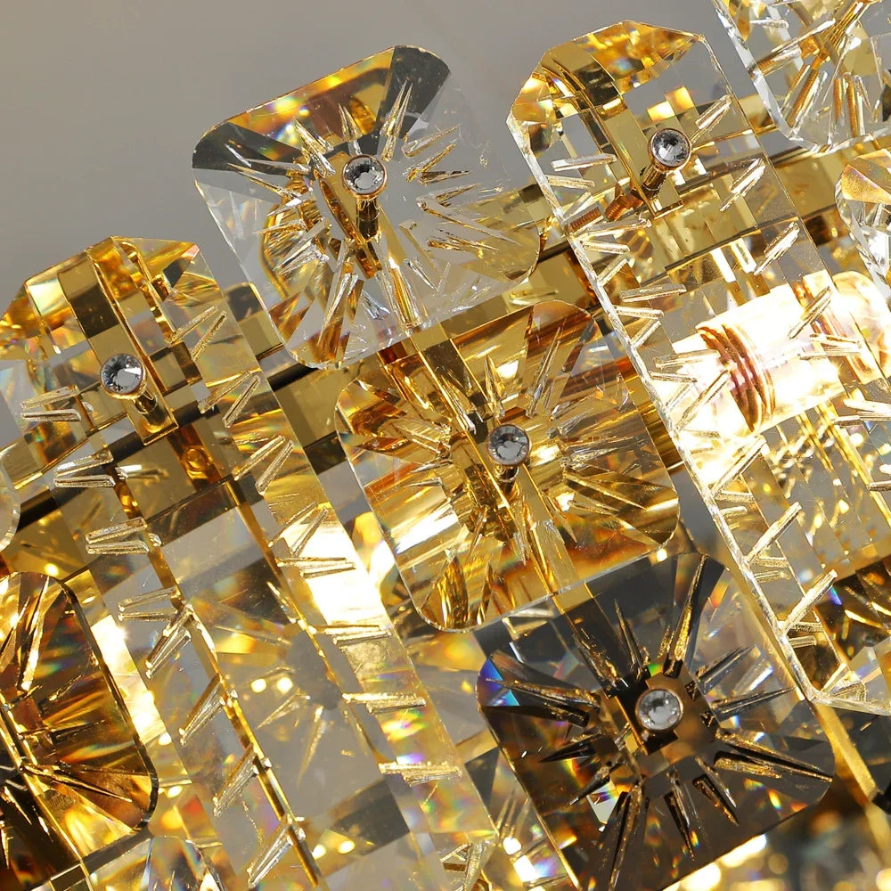 Lustre Cristal Ovale Doré LED – Salle à Manger &amp; îlot de Cuisine, L95 ou L120cm | Oval Gold Chandelier