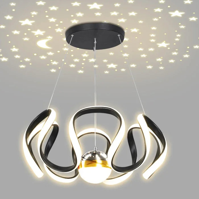 Lustre LED Suspendu Style Nordique – Design Art – Or, Noir ou Chrome – Dimmable Télécommande – Salon &amp; Cuisine