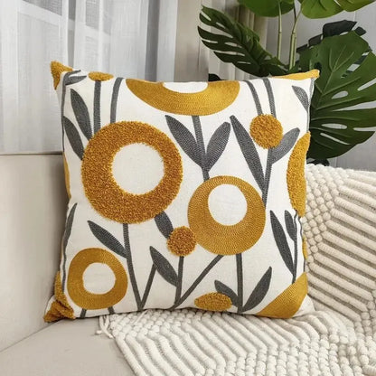 Housse de Coussin Boho Florale Brodée – Coton Doux | Déco Canapé &amp; Lit