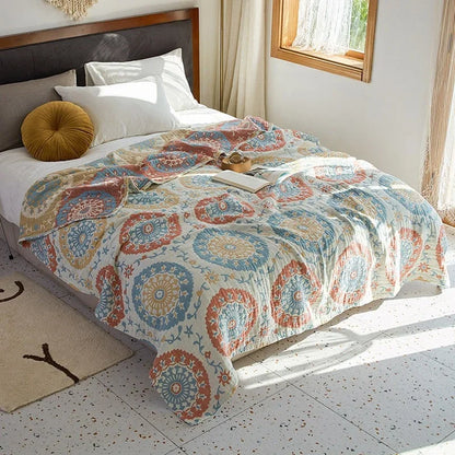 Jeté de Lit 100% Coton Muslin Jacquard – Motifs Floraux | Canapé &amp; Chambre