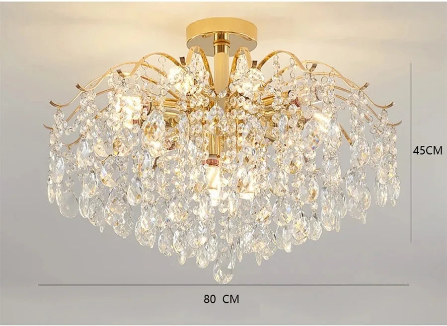 Lustre Cristal Doré LED 3 Couleurs – 6 à 14 Têtes, Plafonnier Luxe Moderne | Gold Crystal Chandelier