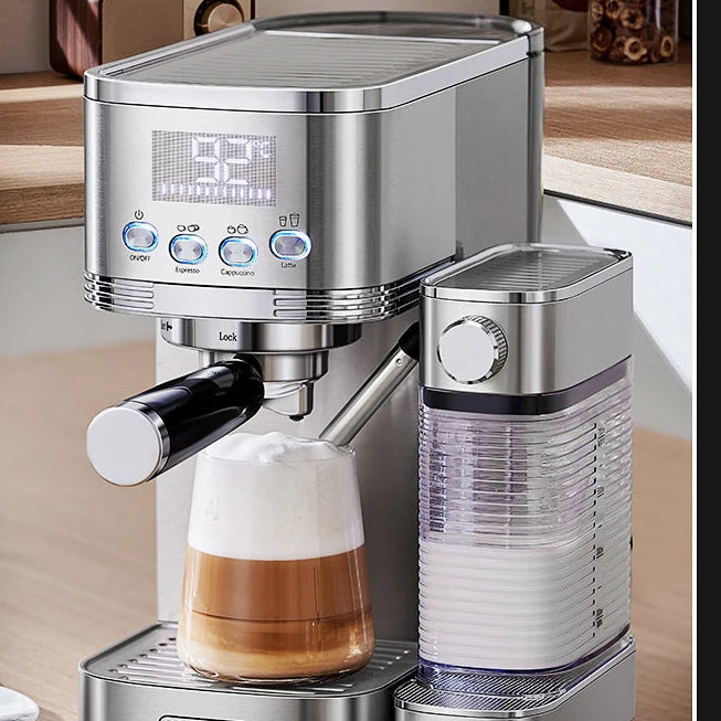 Machine à Café Expresso Automatique 20 Bars – Mousseur de Lait Intégré, Acier Inoxydable, Cappuccino &amp; Latte