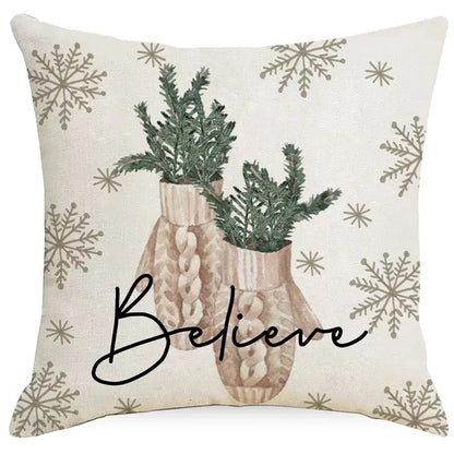 Housse de Coussin Noël ❄️🦨 | Flocons &amp; Cerfs – Décoration Fêtes &amp; Canapé