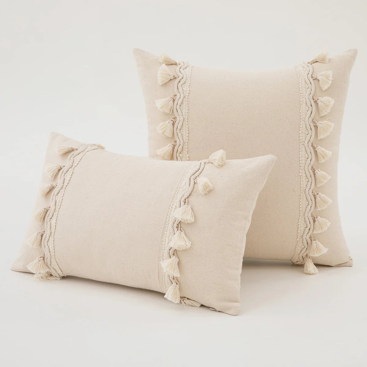 Housse de Coussin Boho Marocaine 🌿 | Touffetée &amp; Pompons – 2 Tailles – Déco Canapé