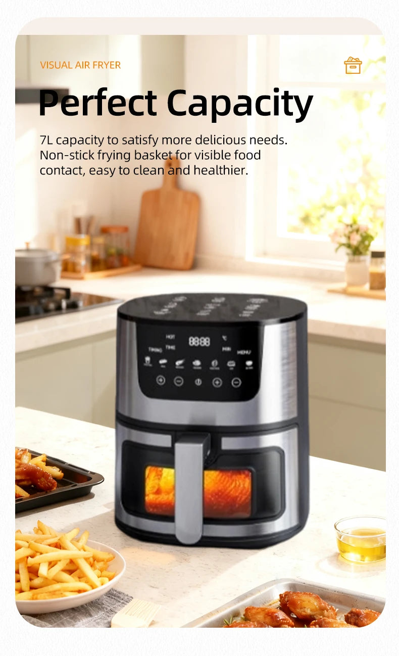 Friteuse à Air Visuelle 7L DIVEDEER – 1400W, Multifonction, Sans Huile