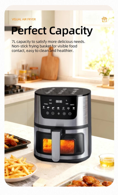 Friteuse à Air Visuelle 7L DIVEDEER – 1400W, Multifonction, Sans Huile
