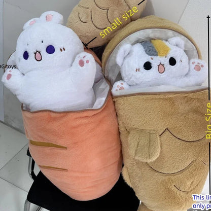 Peluche Kawaii Chat Taiyaki &amp; Lapin Carotte – Coussin Doudou Anime | 27 à 80cm