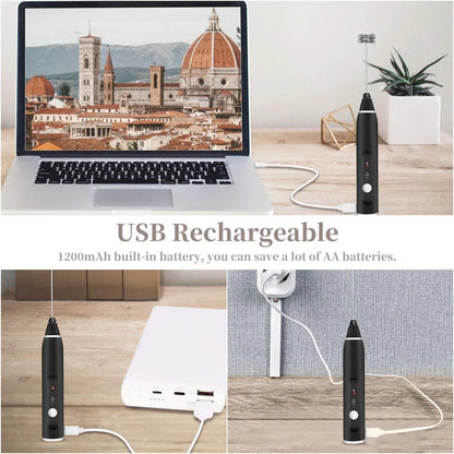 Mousseur à Lait Électrique USB – Mixeur à Main 3‑en‑1 pour Café &amp; Cappuccino