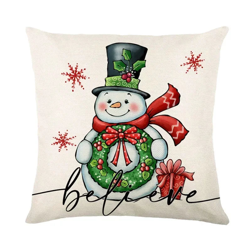 Housse de Coussin Noël ❄️🦨 | Flocons &amp; Cerfs – Décoration Fêtes &amp; Canapé