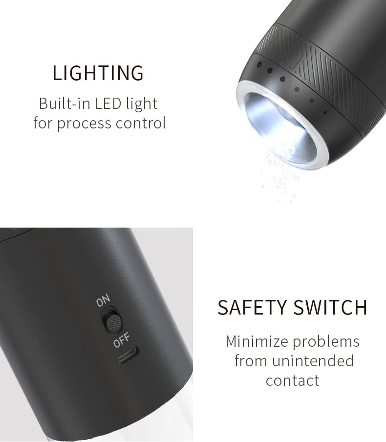 Electric Salt &amp; Pepper Grinder – Integrated LED, Automatic Gravity, Rechargeable – 1 or 2 pieces