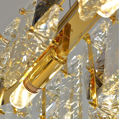 Lustre Cristal Ovale Doré LED – Salle à Manger &amp; îlot de Cuisine, L95 ou L120cm | Oval Gold Chandelier