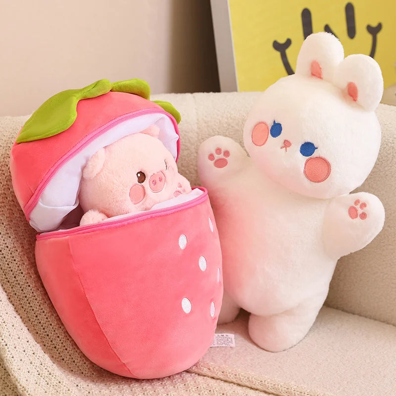Peluche Kawaii Géante – Chat Taiyaki, Lapin Fraise &amp; Animaux Mignons | Coussin Doudou