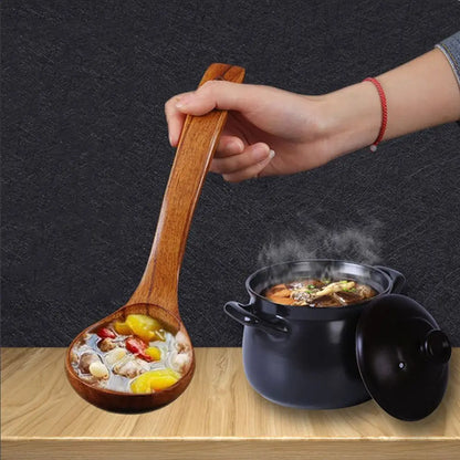 Cuillère en Bois Naturel – Long Manche – Soupe, Ramen &amp; Cuisine