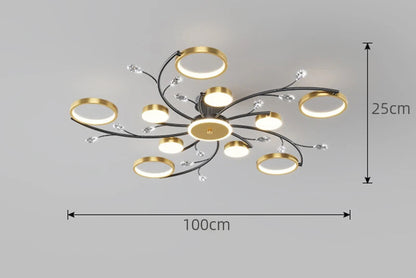 Lustre Plafonnier LED Doré Style Nordique – Dimmable Télécommande – 6, 8 ou 10 Lumières – Salon &amp; Hôtel
