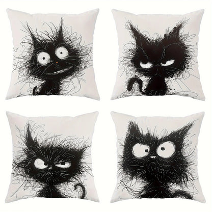 Housse de Coussin Décorative en Lin – Motif Chat Fantaisie | 45x45 cm