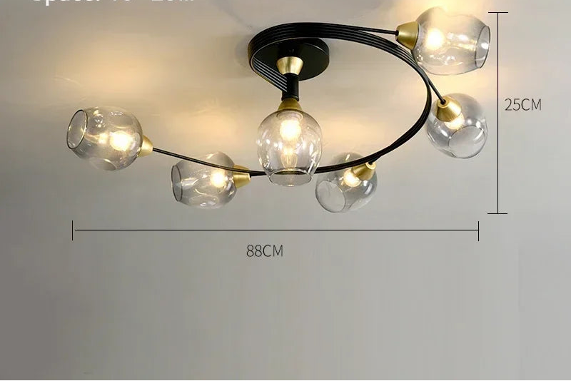 Plafonnier Design Magic Bean en Verre – Style Américain Moderne – 4 ou 6 Têtes