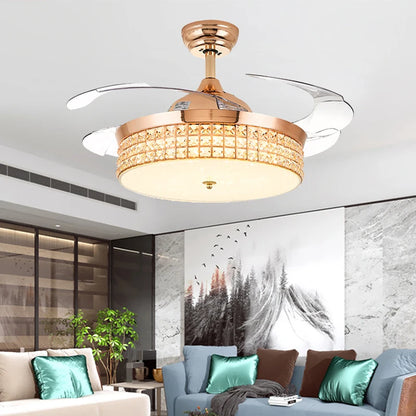 Ventilateur de Plafond LED Cristal &amp; Or – Télécommande, Dimmable, 3 Designs | Crystal Ceiling Fan