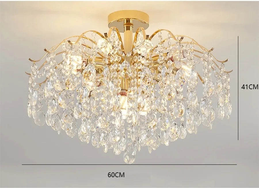Lustre Cristal Doré LED 3 Couleurs – 6 à 14 Têtes, Plafonnier Luxe Moderne | Gold Crystal Chandelier