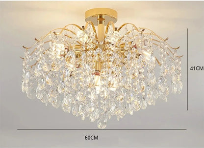 Lustre Cristal Doré LED 3 Couleurs – 6 à 14 Têtes, Plafonnier Luxe Moderne | Gold Crystal Chandelier