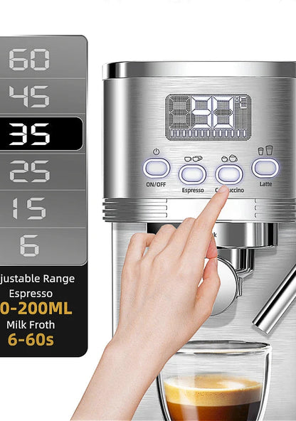 Machine à Café Expresso Automatique 20 Bars – Mousseur de Lait Intégré, Acier Inoxydable, Cappuccino &amp; Latte