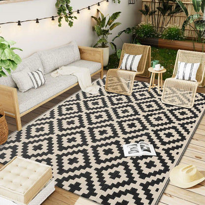 Tapis Extérieur Imperméable Réversible – Matière Recyclée – Terrasse, Balcon &amp; Pique-nique | 5 Tailles